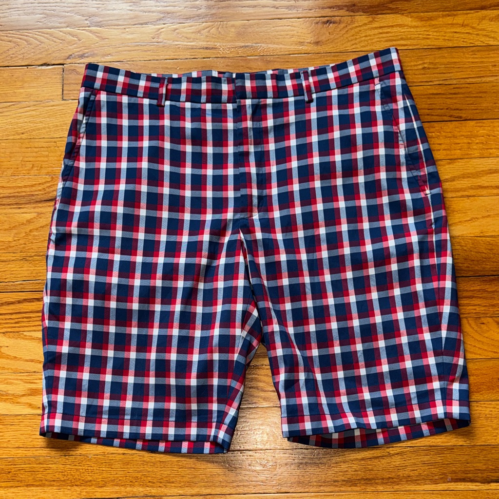 Mens Walter Hagen Americana Plaid Golf Shorts Size 36 Red/White/Blue Maximalism